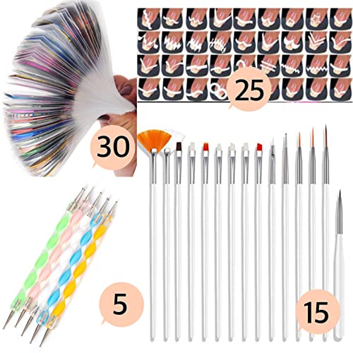 COSLIFESTORE 80PCS DIY Nail Art Kit – Nail Tapes, Nail Art Brushes, Dotting Tools & French Tip Stickers, Complete Nail Art Accessories Set for Women & Girls - Image 2