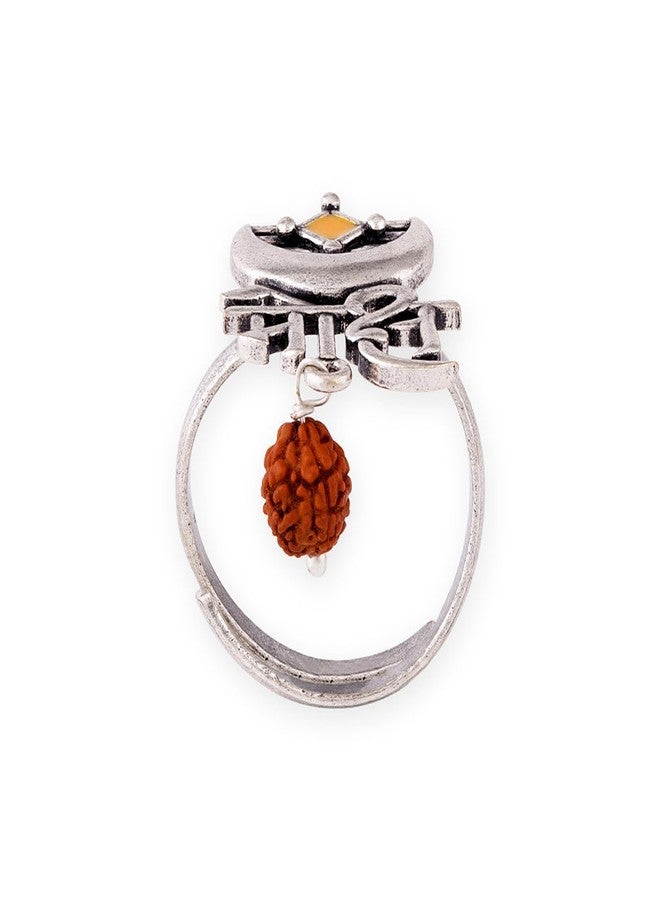 VOYLLA Oxidised Silver Stylish Brass Enamel Aham Brahmasmi Moksh Inscription Ring for Women and Girls - Image 4