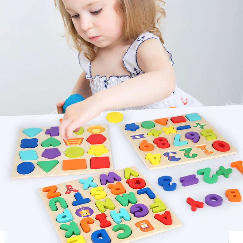 Wooden 3D Three-Dimensional Building Blocks Digital Alphabet Shape Matching Intelligence Development Hand-Scratch Board Puzzle Puzzle Jigsaw Puzzle Toy - Image 4