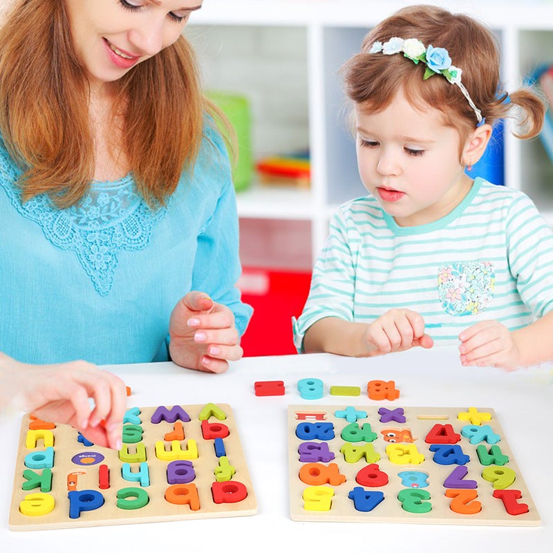 Wooden 3D Three-Dimensional Building Blocks Digital Alphabet Shape Matching Intelligence Development Hand-Scratch Board Puzzle Puzzle Jigsaw Puzzle Toy - Image 3