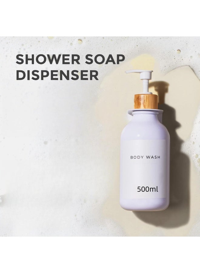 Shampoo and Conditioner Dispenser, 3 x 500ml Dispensers for The Shower, Shampoo Conditioner Body Wash Dispenser Wall Mount for Bathroom(White Bamboo)  - Image 2