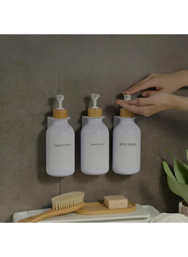 Shampoo and Conditioner Dispenser, 3 x 500ml Dispensers for The Shower, Shampoo Conditioner Body Wash Dispenser Wall Mount for Bathroom(White Bamboo)  - Image 4