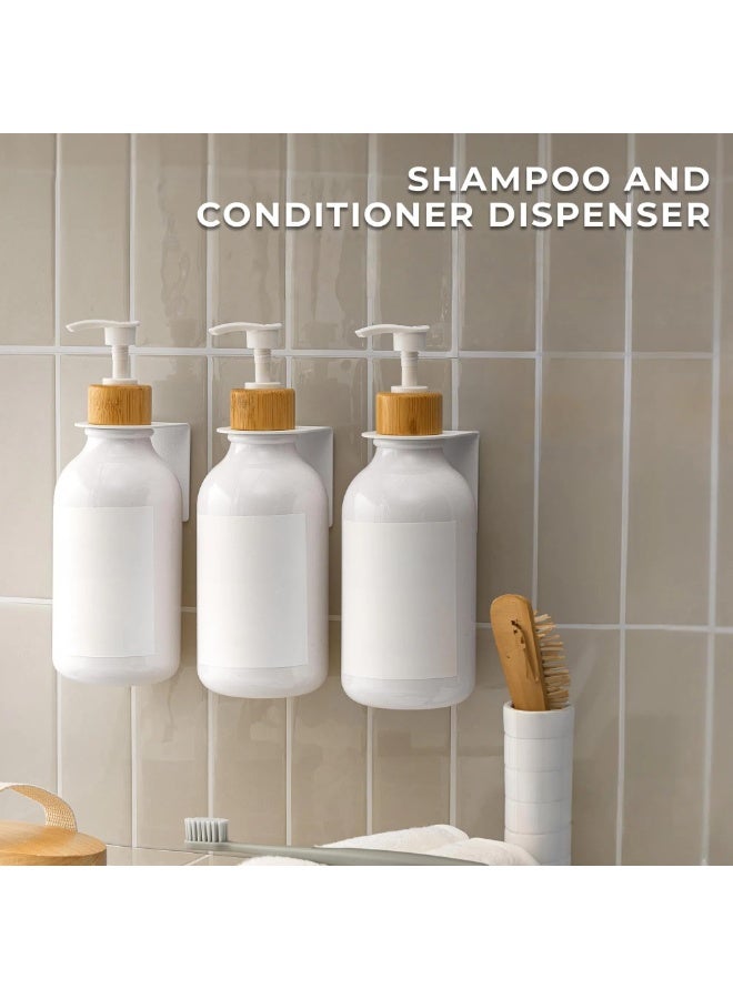 Shampoo and Conditioner Dispenser, 3 x 500ml Dispensers for The Shower, Shampoo Conditioner Body Wash Dispenser Wall Mount for Bathroom(White Bamboo)  - Image 3
