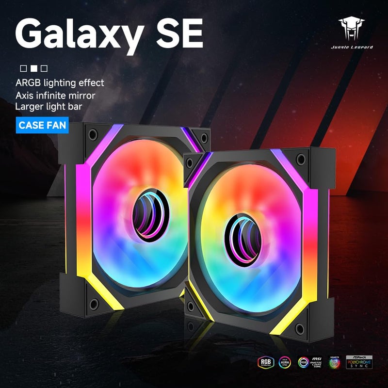 Jungle Leopard Galaxy SE 120mm ARGB Computer Case Fans,Infinity Mirror RGB Light Effect 5V 3PIN Motherboard Light Sync 800~1600RPM PWM PC Fan Suitable for Computer Case(Triple Pack Black Forward) - Image 2