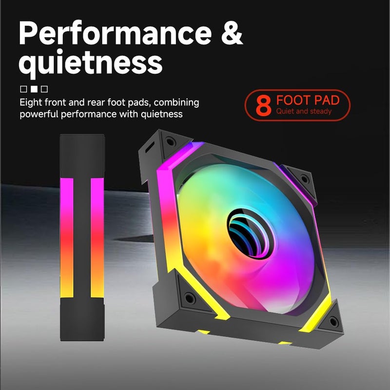 Jungle Leopard Galaxy SE 120mm ARGB Computer Case Fans,Infinity Mirror RGB Light Effect 5V 3PIN Motherboard Light Sync 800~1600RPM PWM PC Fan Suitable for Computer Case(Triple Pack Black Forward) - Image 5