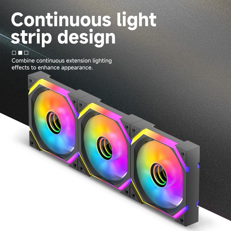 Jungle Leopard Galaxy SE 120mm ARGB Computer Case Fans,Infinity Mirror RGB Light Effect 5V 3PIN Motherboard Light Sync 800~1600RPM PWM PC Fan Suitable for Computer Case(Triple Pack Black Forward) - Image 4