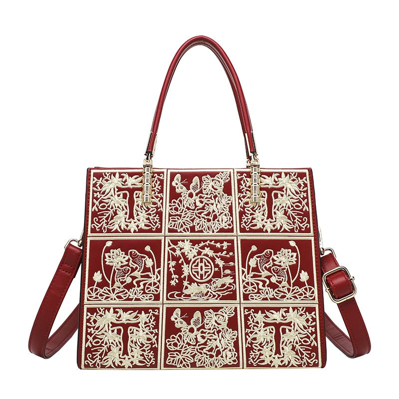 Chinese Style Handmade Embroidered Handbag Red Mother Wedding Bag Female 2023 New Light Luxury Bridal Wedding Bag - Image 1