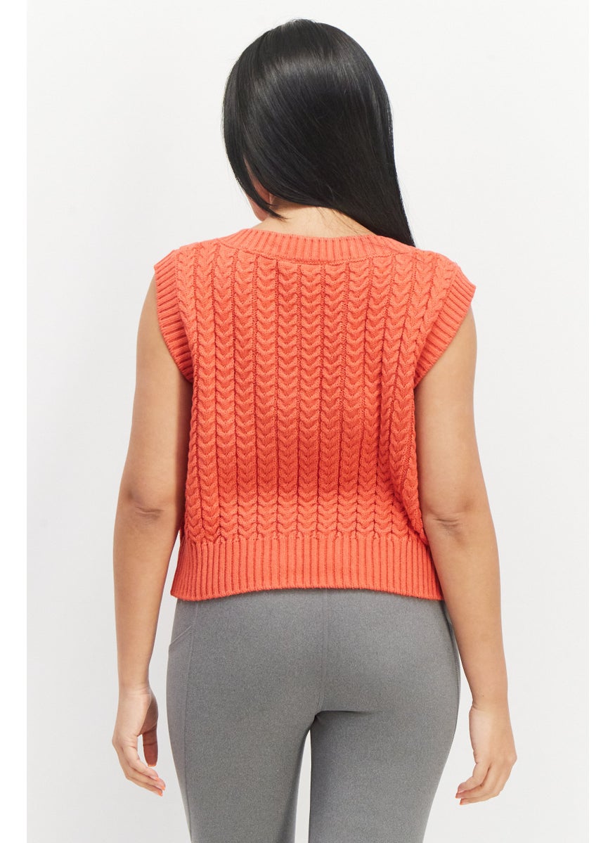 FILA - Women Sportswear Fit Brand Logo Knitted Sleeveless Crop Vest, Red - Image 1