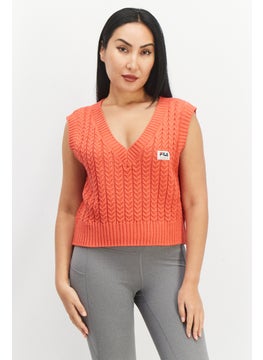 Women Sportswear Fit Brand Logo Knitted Sleeveless Crop Vest, Red