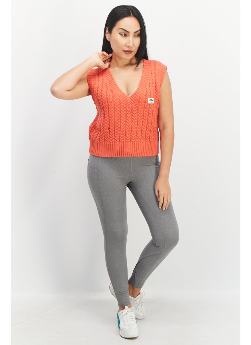 FILA - Women Sportswear Fit Brand Logo Knitted Sleeveless Crop Vest, Red - Image 1