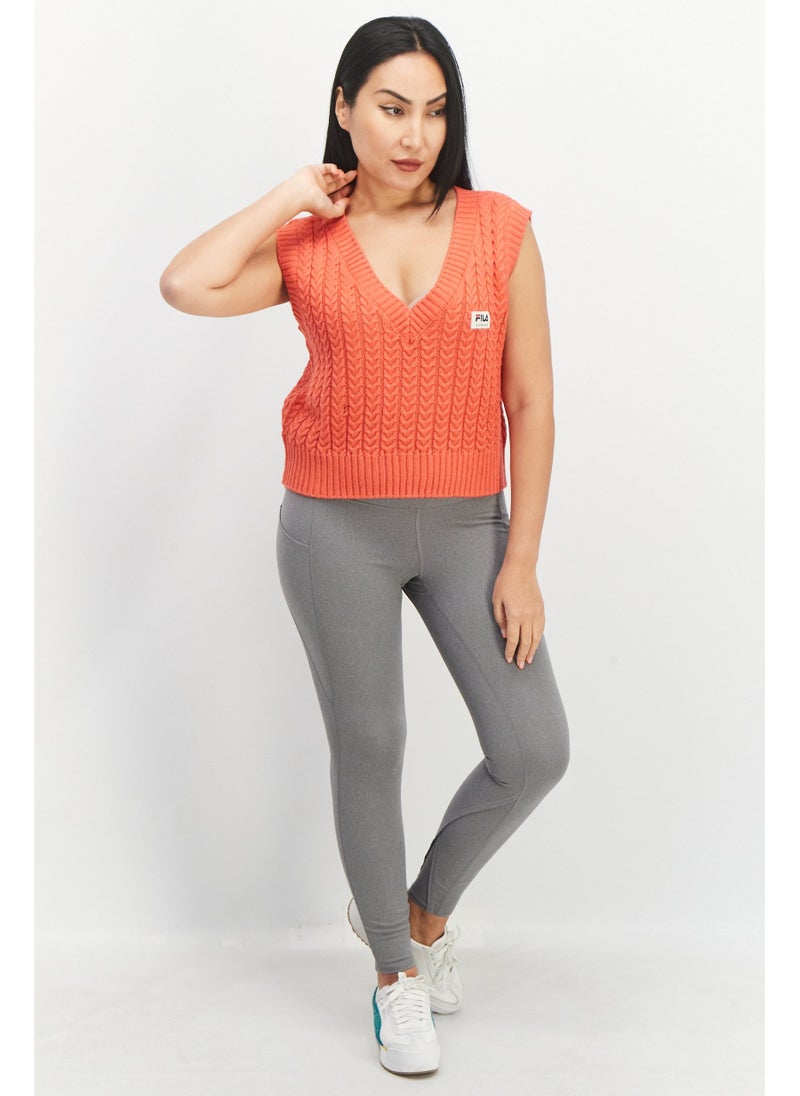 FILA - Women Sportswear Fit Brand Logo Knitted Sleeveless Crop Vest, Red - Image 1