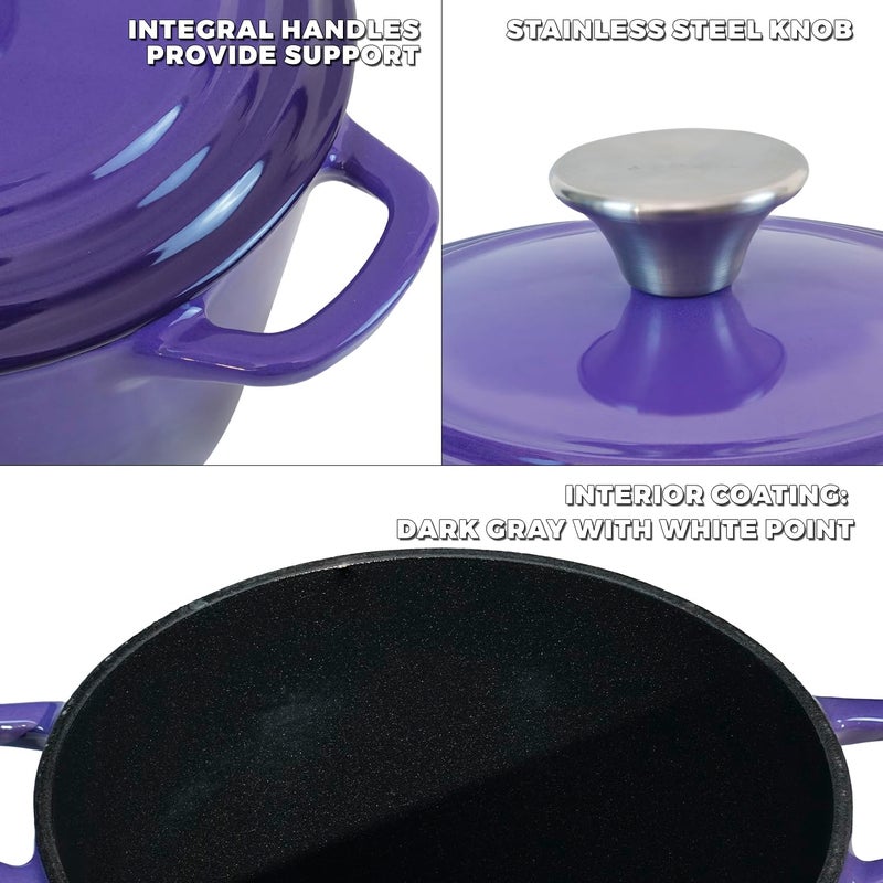 Flavehc Dutch Oven Pot with Lid 2.8 qt Cast Iron Dutch Oven for Bread Baking Purple Enameled Cast Iron Rice Pot with Handels - Image 2