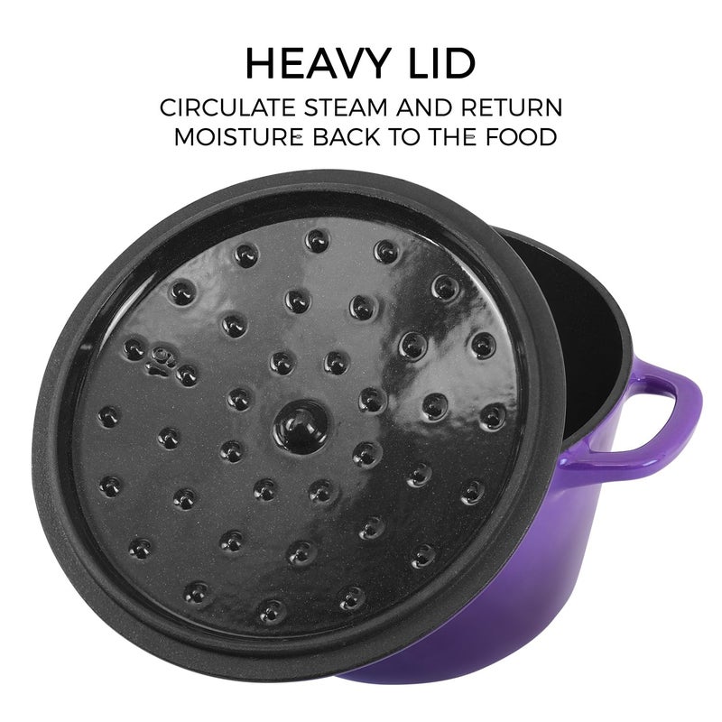 Flavehc Dutch Oven Pot with Lid 2.8 qt Cast Iron Dutch Oven for Bread Baking Purple Enameled Cast Iron Rice Pot with Handels - Image 3