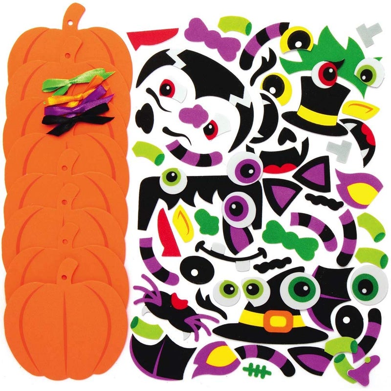 Baker Ross AX254 Halloween Pumpkin Decoration Set - Pack of 8, Foam Pumpkins with Funny Face Stickers for Crafts for Kids - Image 2