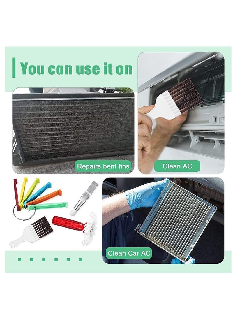 Air Conditioner Fin Cleaner Set, 3 Different Fin Comb Condenser Fin Straightener and 2 Different Brush Condenser, Radiator Repair Clean Tool Set, Air Conditioning Cleaning Tools