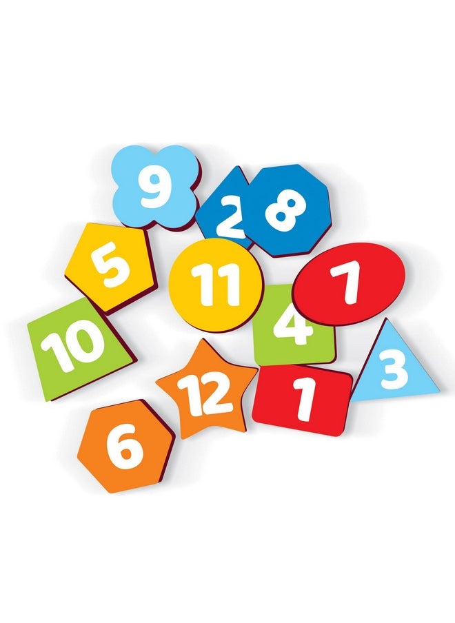 Webby Wooden Early Educational Teaching Clock Time & Shapes Sorting Wooden Clock For Kids Learning Toy For Kids 12 Pcs  - Image 4