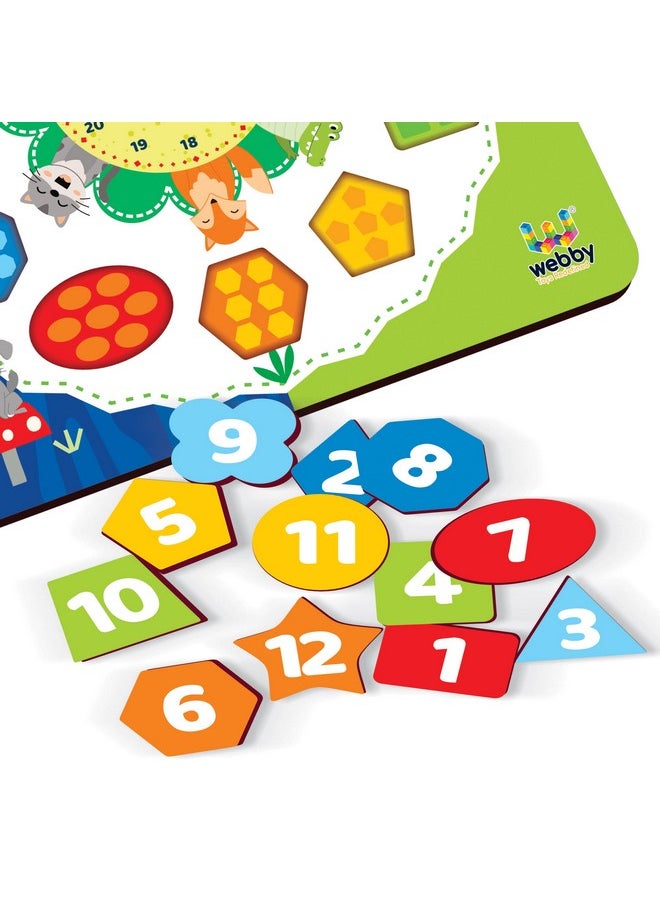 Webby Wooden Early Educational Teaching Clock Time & Shapes Sorting Wooden Clock For Kids Learning Toy For Kids 12 Pcs  - Image 5