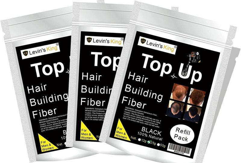 Levins King Hair Building Fiber Concealer Refill Use For Cabok Toppik Looks 21Regrowth etc Black 252525g Pack of 3 - Image 1