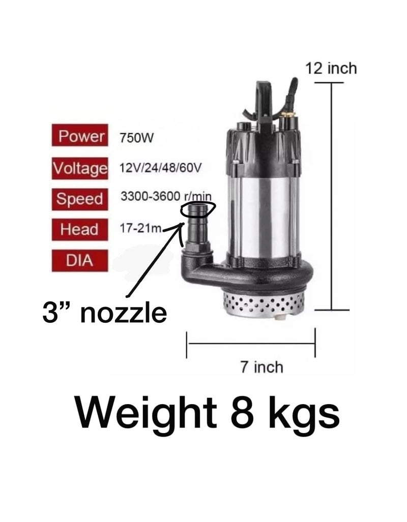 FLOJOY Asian Pumps & Machineries 48-72V 750 Watt Head 25 Feet Flow 30000 l/hr DC Brushless Solar or Battery Operated Submersible Water Pump With 3”Nozzle 7mtr Cable for Farm River Well & Water Drainage - Image 5