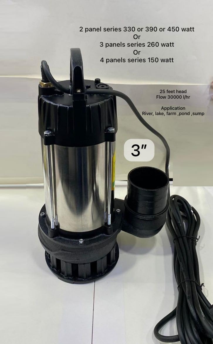 FLOJOY Asian Pumps & Machineries 48-72V 750 Watt Head 25 Feet Flow 30000 l/hr DC Brushless Solar or Battery Operated Submersible Water Pump With 3”Nozzle 7mtr Cable for Farm River Well & Water Drainage - Image 2