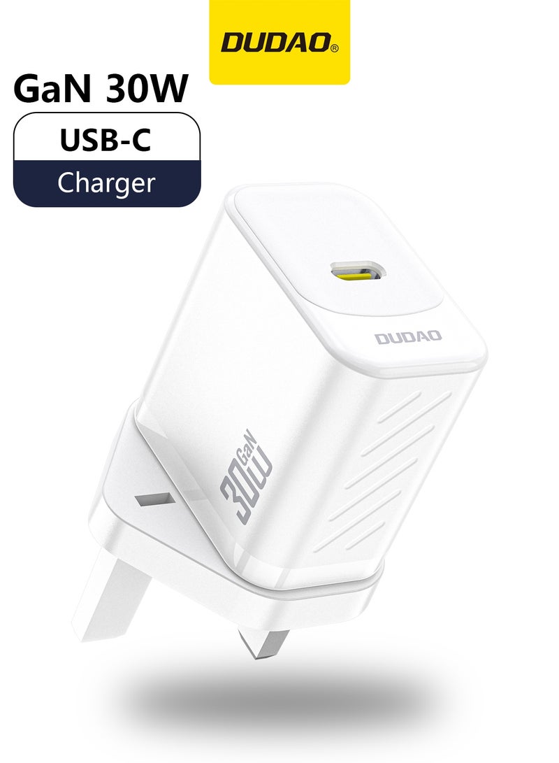 دوداو شاحن سريع بقوة 30 واط بتقنية GaN مع منفذ USB-C، شاحن جداري بتقنية PD مزود بنظام حماية مكون من 9 طبقات، تحكم ذكي في درجة الحرارة لتقليل الحرارة، متوافق مع آيفون، سامسونج، هواوي، شاومي والمزيد. - Image 1