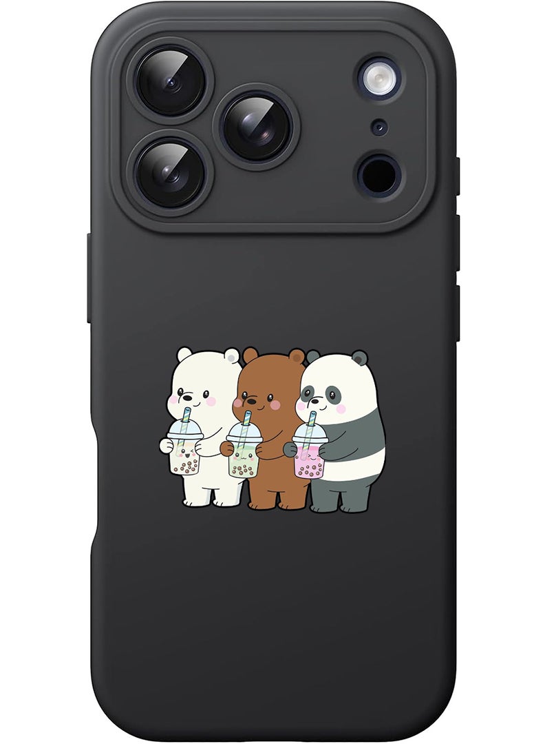 Theodor Protective Slim Fit Case Liquid Silicone Cover with Full Body Protection Anti-Scratch Shockproof Case For Apple iPhone 17 Pro (Black) 3 Panda Drinking - Image 1