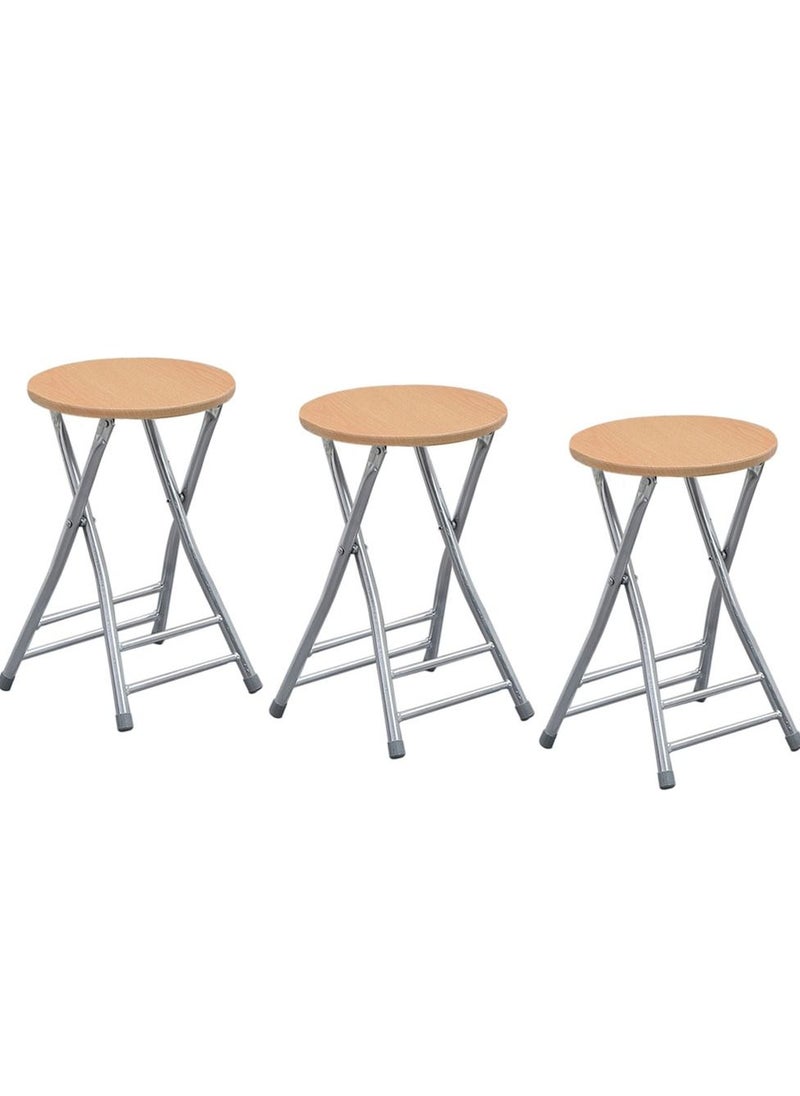 CATANES - 3 Pack For Folding Stool Round Portable Folding Stool Wood Seat Light - Image 1