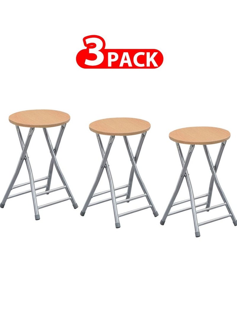 CATANES - 3 Pack For Folding Stool Round Portable Folding Stool Wood Seat Light - Image 1