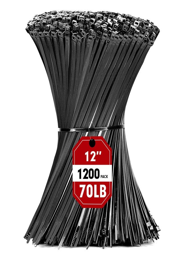 RAZCC Zip Ties, 1200pcs Black Cable Zip Ties 12 Inch, Heavy Duty Plastic Wire Ties with 70lb Tensile Strength, Self-Locking Black Nylon Tie Wraps for Indoor and Outdoor - Image 1