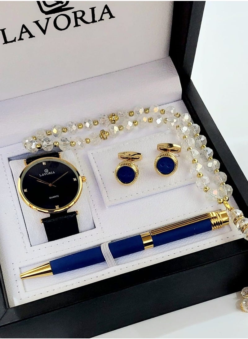 LAVORIA Laforea watch gift set for men consisting of 4 pieces, a rosary watch, a pen and a set of buttons  - Image 1