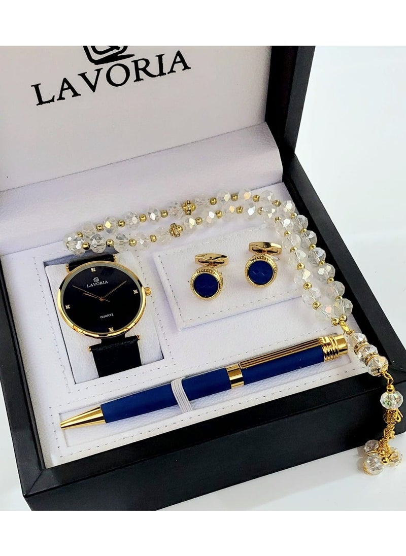 LAVORIA Laforea watch gift set for men consisting of 4 pieces, a rosary watch, a pen and a set of buttons  - Image 2