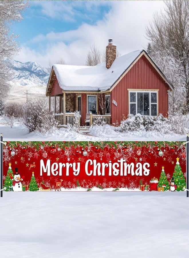 Lecheme Merry Christmas Banner 8x2 ft Large Christmas Banner for Outside Red Holiday Xmas Backdrop Yard Decorations - Image 1