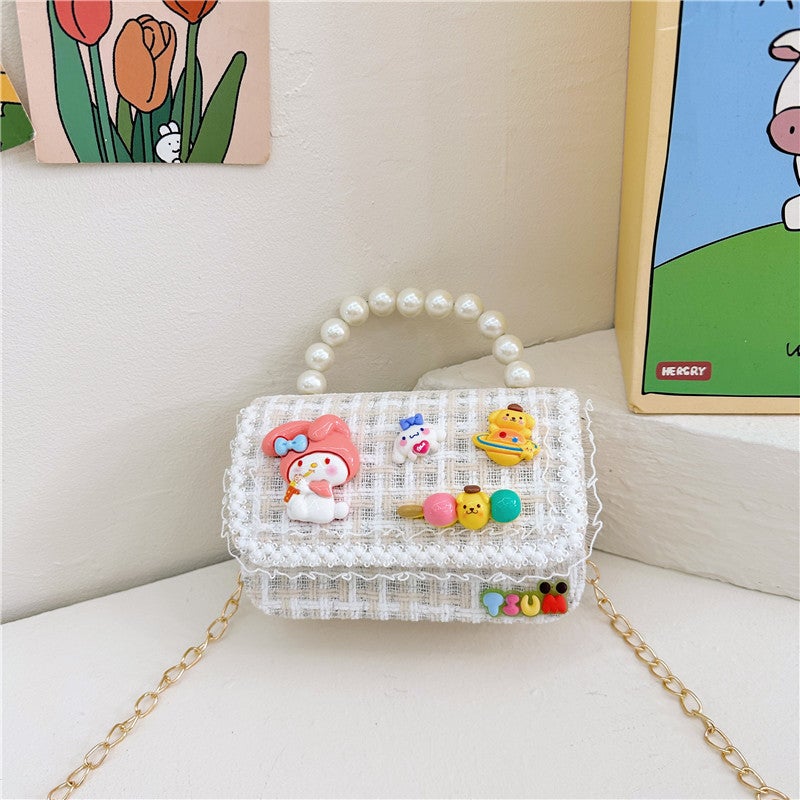 Kids Chain Strap Shoulder Bag for Autumn Winter Yellow plaid 