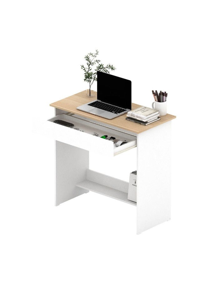 دانوب هوم Algeria Office Desk With 1 Wide Drawer And Shelf | Computer Table I Office Desk Workstation | Modern PC Laptop Gaming Table | Wooden Study Table For Home Office L80xW39.6xH75cm - White/Oak  - Image 2