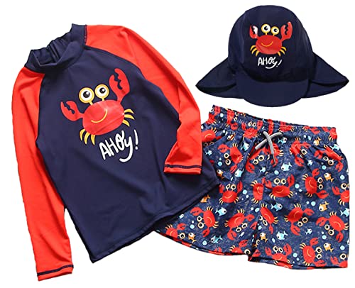 SGMWVB Baby and Toddler Boys' 3-Piece Swimsuit Set Kids Bathing Suit Swimwear with Hat Surfing Suit UPF 50+ FBA (Navy Crab, 9-18 Months) - Image 1