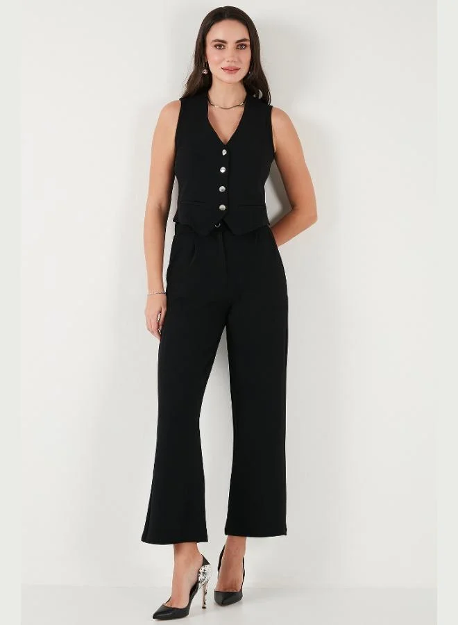 ليلا طقم نسائي ليلا بقصة عادية وخصر مرتفع وساق واسعة وفتحة رقبة على شكل