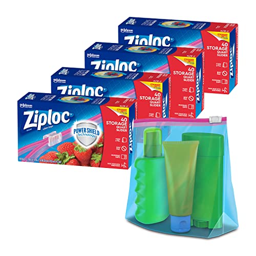 Ziploc Quart Food Storage Slider Bags, Power Shield Technology for More Durability, 40 Count, Pack of 4 (160 Total Bags) - Image 1