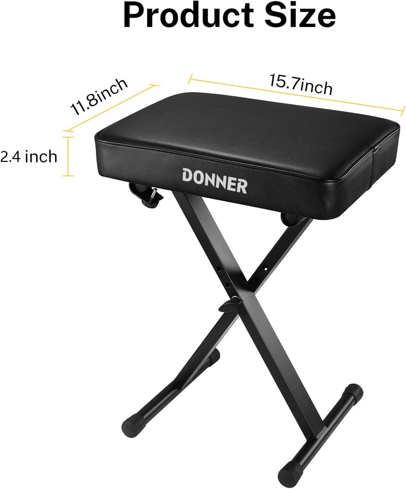 Donner Adjustable Piano Stool Keyboard Bench with High-Density Sponge and Non-Skid Design, Black - Image 5