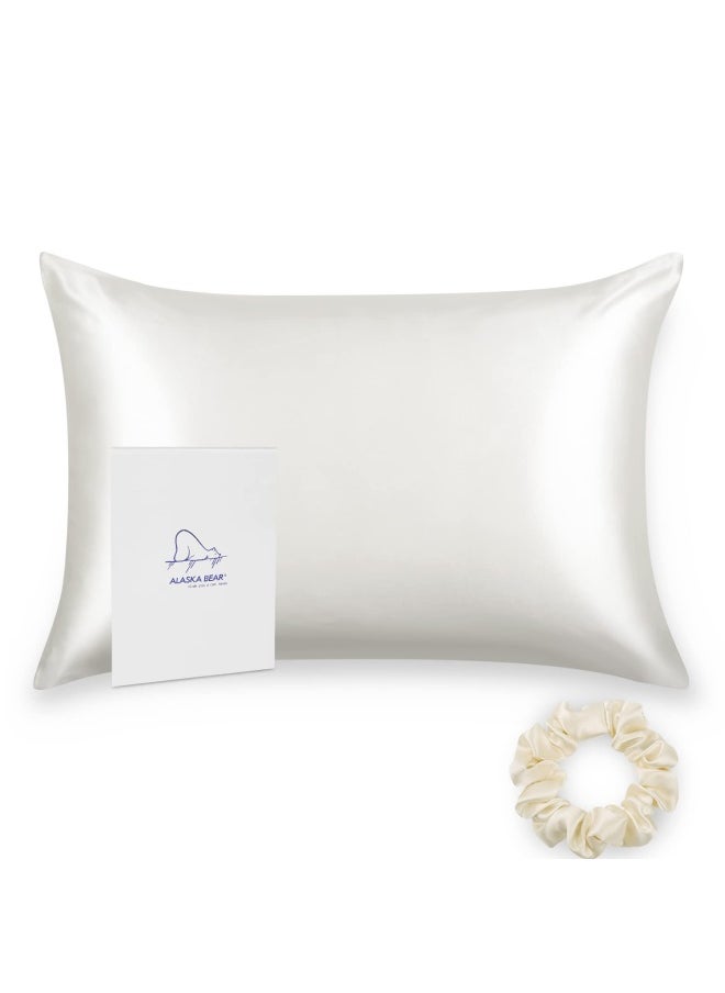 ALASKA BEAR 100  Mulberry Silk Pillowcase For Hair And Skin Health  Hypoallergenic  Standard Size 50X75Cm Natural Silk Pillow Case Slip Beauty Sleep  1Pieces  Ivory White  - Image 1