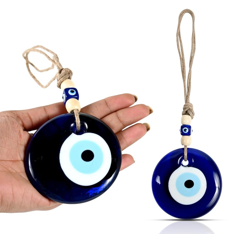 VKORA Handmade Big Evil Eye Hanging with White Beads for Home Shop Office Glass 8cm Diameter - Image 2