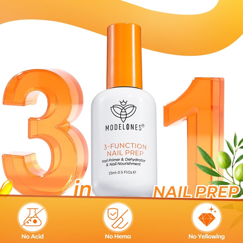 modelones Nail Dehydrator and Primer Base Coat, 3-in-One HEMA-Free Nourishing Prep for Acrylic & Gel Nails, Supports Growth - Image 3