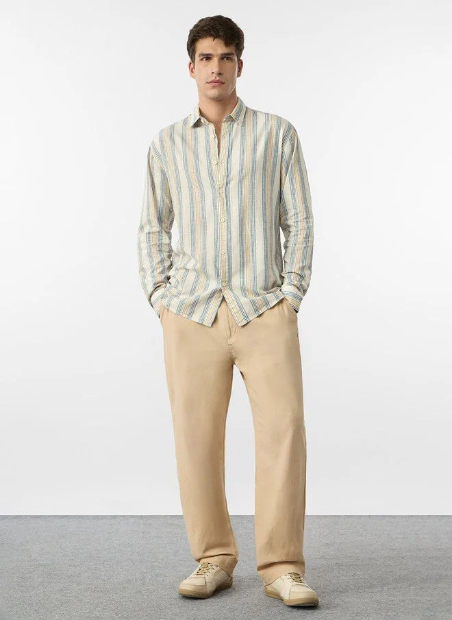 The Souled Store  The Souled Store Men Sundown Striped Multicolor Regular Fit Cotton Linen Shirt  | Best Price UAE