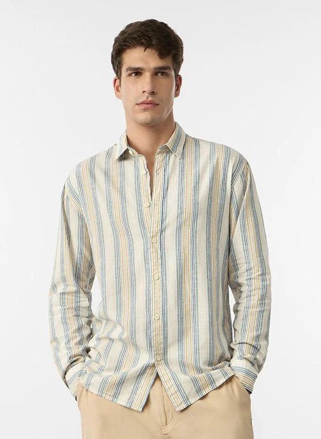 The Souled Store Men Sundown Striped Multicolor Regular Fit Cotton Linen Shirt