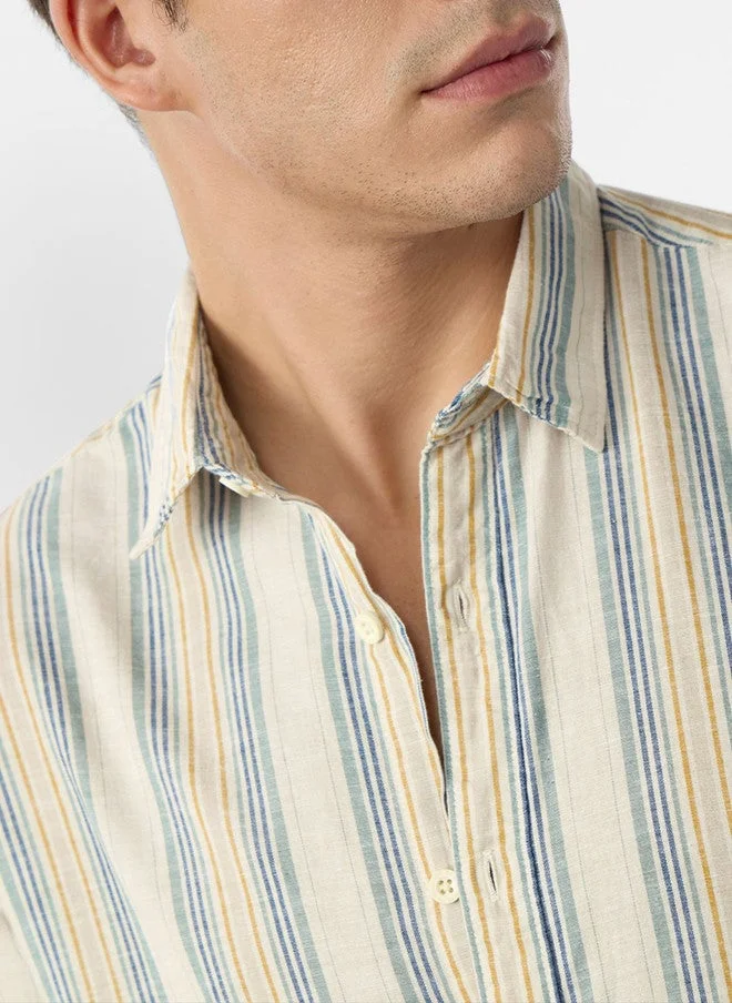 The Souled Store  The Souled Store Men Sundown Striped Multicolor Regular Fit Cotton Linen Shirt  | Best Price UAE