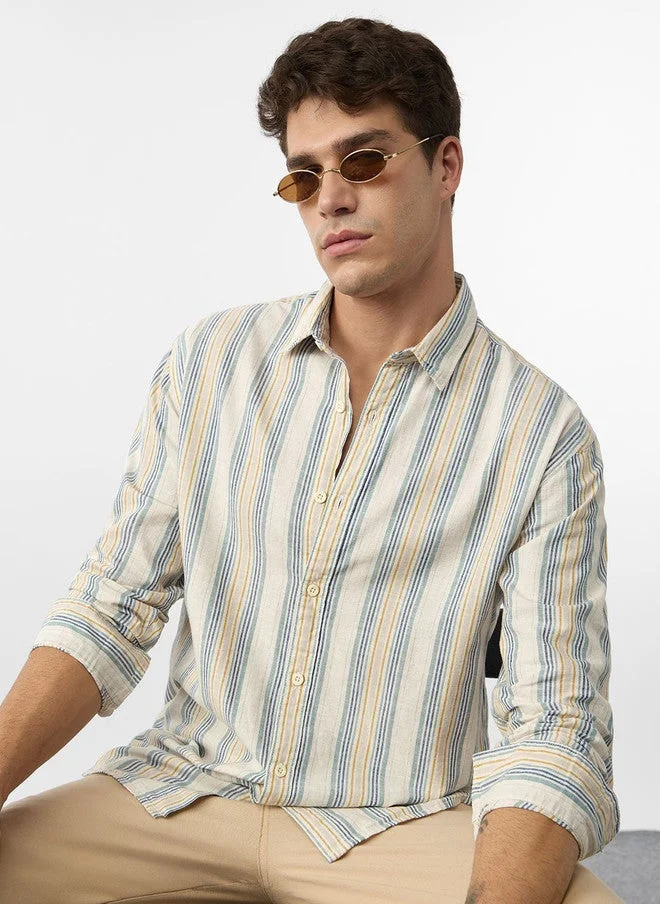 The Souled Store  The Souled Store Men Sundown Striped Multicolor Regular Fit Cotton Linen Shirt  | Best Price UAE