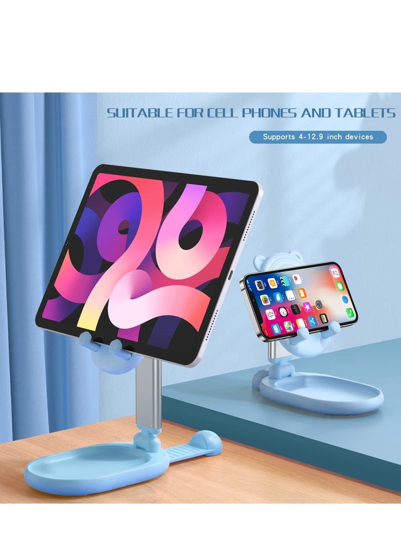 KASTWAVE Phone Stand for Desk Cute Bear Cell Phone Holder with Makeup Beauty Mirror for Girls Foldable Adjustable Height Angle Riser Compatible with All Phone - Image 4