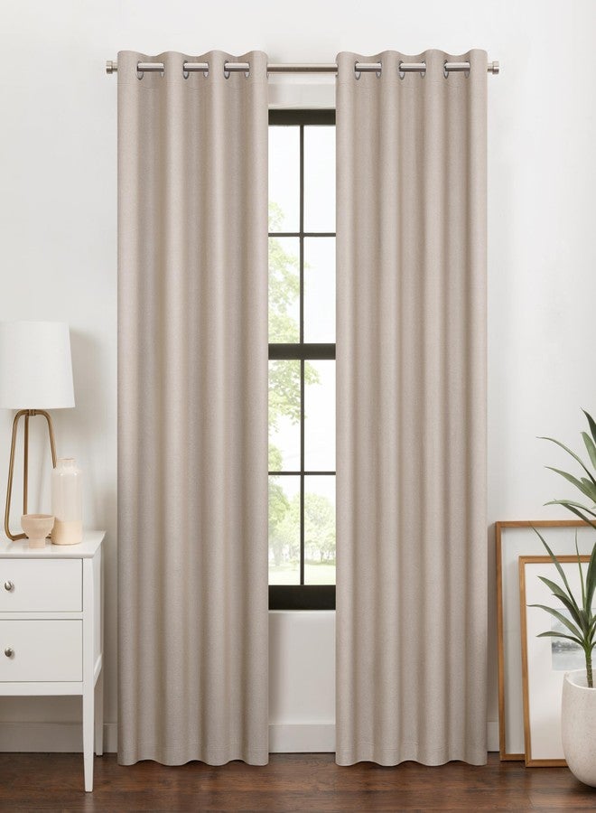 Eclipse 100% Blackout Curtain, Larissa Solid Grommet Curtain, 84 in Long x 50 in Wide, Textured 100% Blackout Curtain, Thermal Insulated Curtain for Living Room or Bedroom, 1 Window Curtain, Sandstone - Image 1