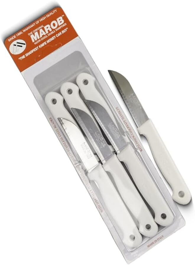 Marob by Marietti Paring Knife Set – 6-Piece WHITE – 7.5 cm Flat Blades – Rust-Resistant & Eco-Friendly – Ideal for Various Foods – Made in Italy