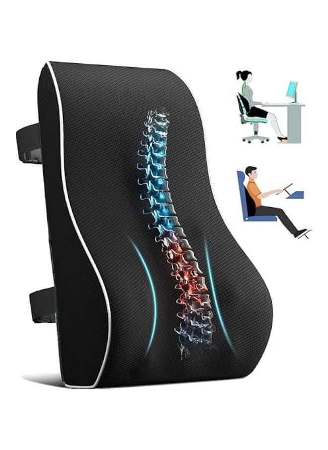 HOOKOR - Support Pillow for Office Chair Back Support Pillow for Car, Computer, Gaming Chair, Recliner Memory Foam Back Cushion for Pain Relief Improve Posture, Mesh Cover Double Adjustable Straps - Image 1