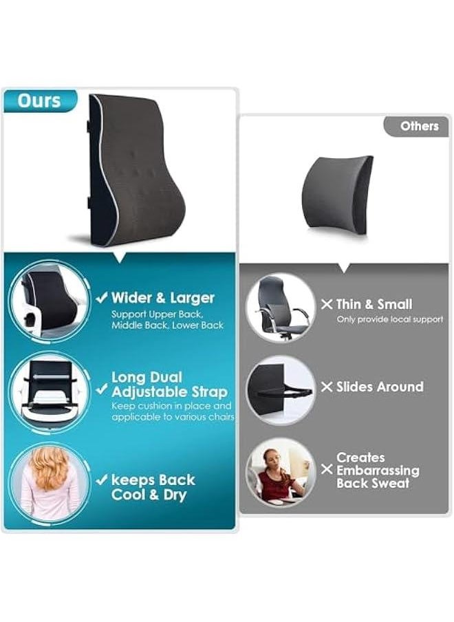 HOOKOR - Support Pillow for Office Chair Back Support Pillow for Car, Computer, Gaming Chair, Recliner Memory Foam Back Cushion for Pain Relief Improve Posture, Mesh Cover Double Adjustable Straps - Image 1